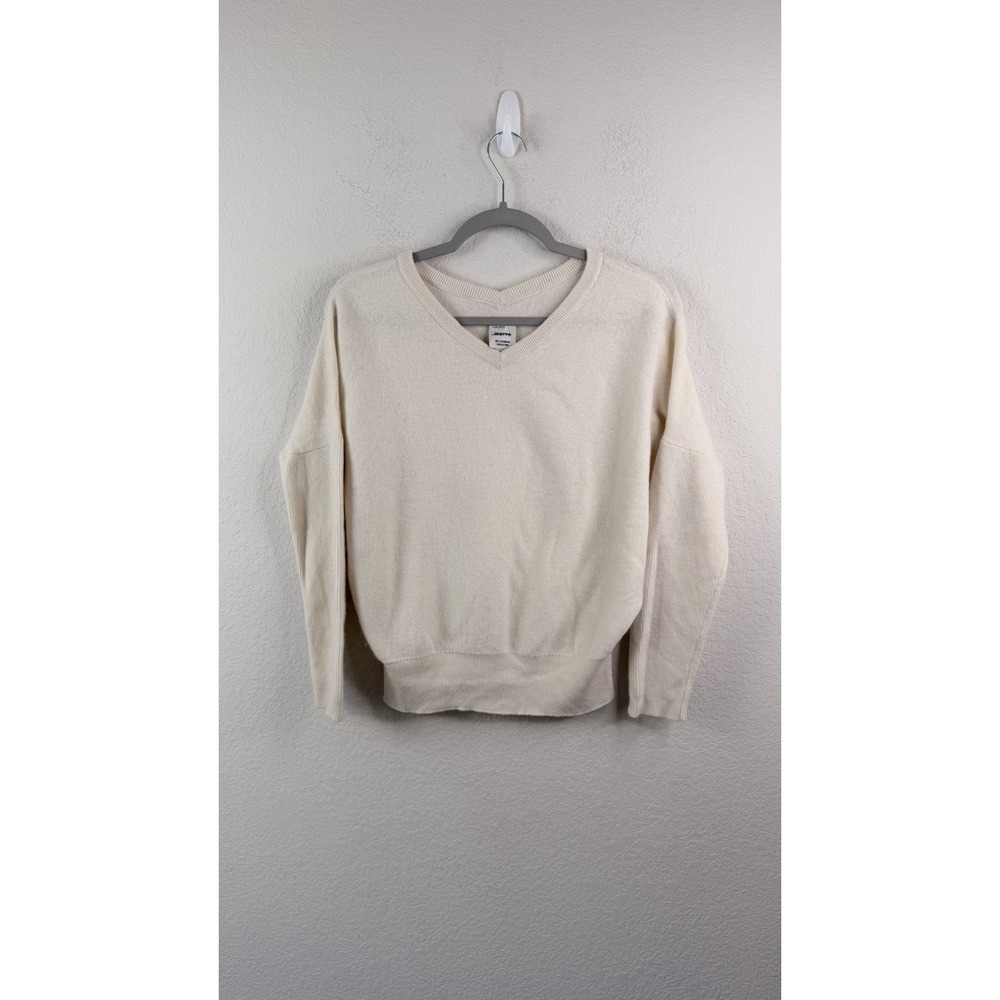 Maeve 100% Cashmere Sweater S Ivory V Neck Rib Knit Dolman Sleeve Anthropologie